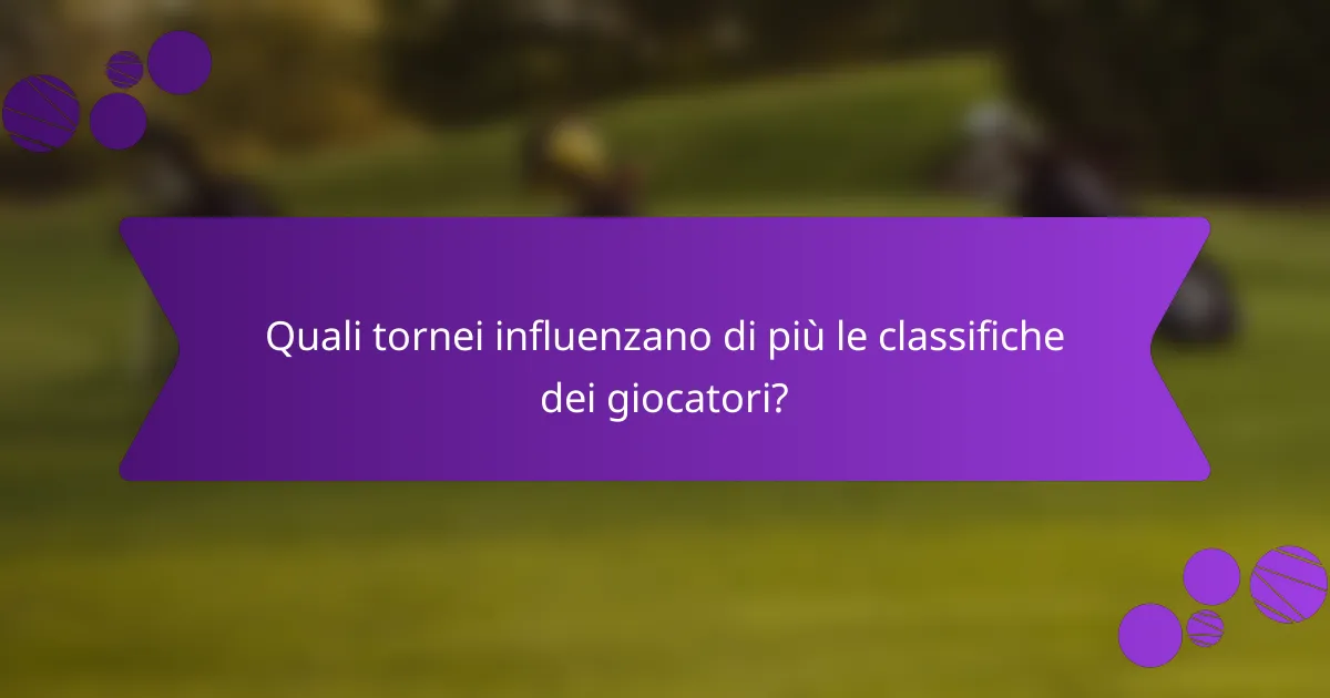 Quali tornei influenzano di più le classifiche dei giocatori?